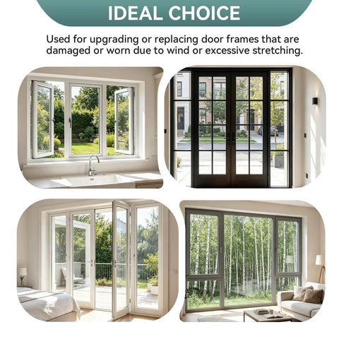 Various door frames showcased; ideal for Heavy Duty Screen Door Closer Bracket Set With Mounting Screws Hella Tough Plastic Post Jamb Hardware For No Sweat Storm And Patio Door Replacements In Matte Black.