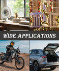 Various applications of wire splice connectors, including home appliances, outdoor decor, motorcycles, and car trunks.