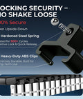 Close-up of Nine Piece Socket Organizer Set Pro Grade Heavy Duty ABS Rail With End Caps For Easy Clip Adjustment, steel spring
