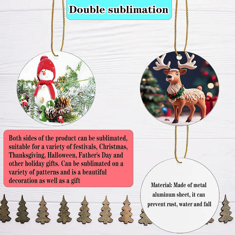 40 Pack Double Sided Metal Sublimation Ornament Blanks For Christmas Tree Decor And DIY Crafts, snowman and reindeer designs
