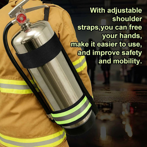 Hella Durable Adjustable Fire Extinguisher Carrying Strap With Reflective Nylon Harness And Heavy Duty Metal Buckle Universal Grip For Up To Twenty Pound Water Foam Or CO2 Fire Safety Gear Built Different For Road Ready Fire Prep