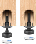 Adjustable Furniture Leveling Feet Heavy Duty Levelers For Cabinets Tables Chairs Sofas And Couches Large Base 4 Pack Supports Up To 1320 Lbs With T Nut Kit 3 8 16 Thread Black Easy Install shown installed on wood furniture