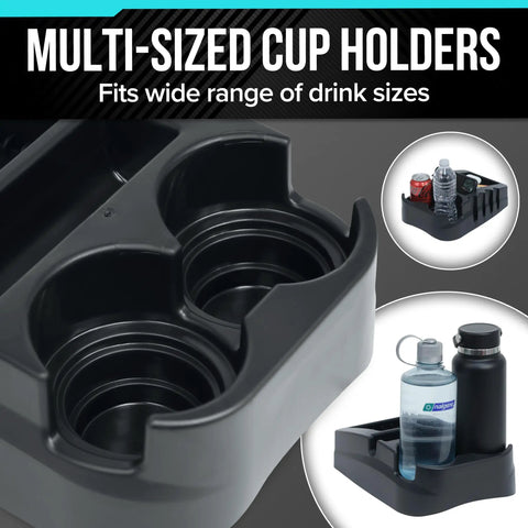 Close-up of All In One Car Floor Center Console Organizer With Dual Cup Holders For SUV Truck Van And Car Portable Storage