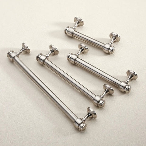 10 Pack 5 Inch Brushed Brass Kitchen Cabinet Handles Gold Cupboard And Drawer Pulls Hardware displayed on a surface