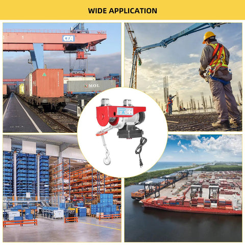 Heavy Duty Hoist With Wireless Remote 440 Lb Lift 110V Electric Winch Crane for factories, warehouses, construction sites, docks.