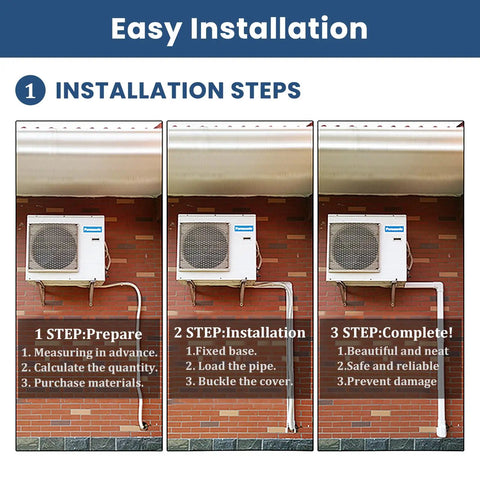 Installation steps for 4 Inch Mini Split Line Set Cover Kit For PVC Tubing White Cover For Central Air Conditioning And Heat Pump Systems.