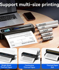 Upgraded Portable Wireless Printer With Touchscreen, Bluetooth Thermal Inkless M832D on desk with US Letter and A4 papers.