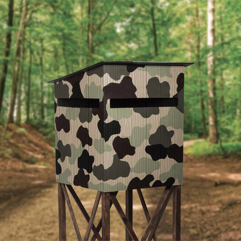 Camouflaged hunting blind with Specialty Camouflage Paint Quart Flat Army Green Water Based Non Reflective Finish