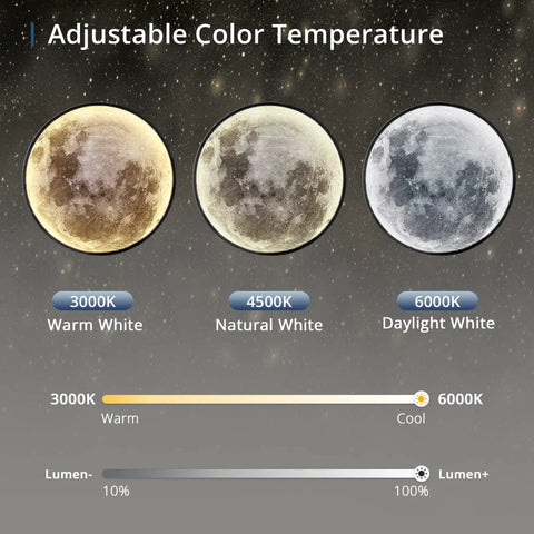 Dimmable Moon Wall Light 23 Inch with color temperature options 3000K warm, 4500K natural, 6000K daylight for cozy ambience