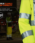 GloWear 8365 Rain Jacket High Visibility Reflective ANSI Compliant Lime Outerwear For Work On The Job with reflective tape