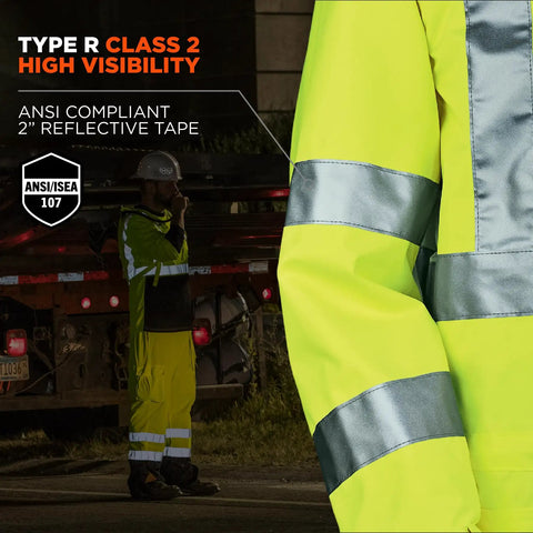 GloWear 8365 Rain Jacket High Visibility Reflective ANSI Compliant Lime Outerwear For Work On The Job with reflective tape
