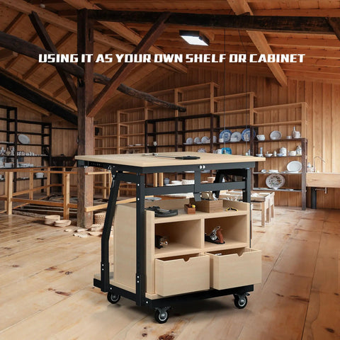 Panel Handler Cart And Shop Stand With Tilting Mover And Rolling Casters For Drywall And Woodworking in a workshop setting