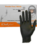 Black Nitrile Food Service Gloves With Powder Free Latex Free Comfort Grip Go-To Ambidextrous Design For Easy Handling Lightweight Hygienic Performance 100 Count Large Size box and glove.
