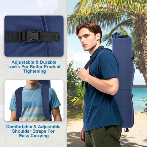 Man carrying Portable Canopy Folding Camping Chair With 360 Degree Sun Shade And Back Flap For All Day Outdoor Use