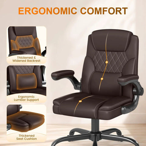 Premium Mid Back Leather Executive Office Chair Featuring Ergonomic Lumbar Support And Flip Up Armrests for ergonomic comfort and support.