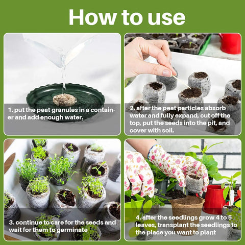 Step-by-step guide on using 50 Pack 35mm Seed Starter Peat Pellets For Seedlings Easy Transplanting Garden Soil Pods For Starting Seeds Flowers And Vegetables Germination Propagation Tray.