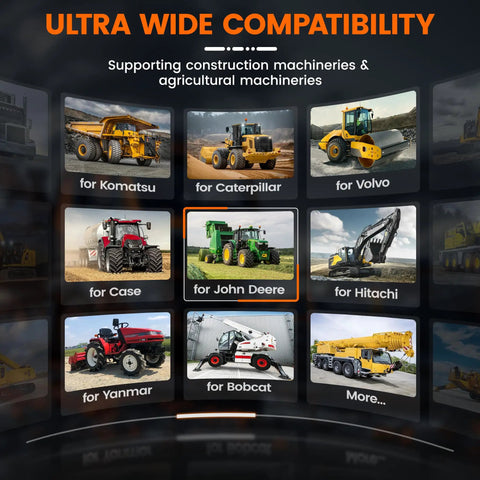 Ultra-wide compatibility of HD3600 Heavy Equipment Diagnostic Tool With DPF Regen for various machinery brands.