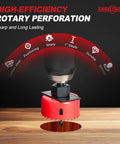 ANGELSWORD 24-piece hole saw kit with red hole saw mounted on drill chuck for drywall and wood