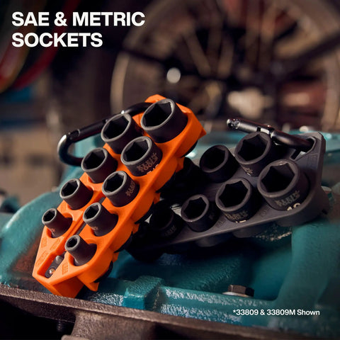 Grab And Go Impact Socket Set With Sleeve And Carabiner, SAE Seven Piece For Three Eighths Inch Drive on engine block