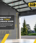 Heavy Duty Garage Door Torsion Spring Drum Cable Kit for 7 Foot Doors with text and open garage view