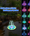 Solar Bird Bath Fountain Pump With 4000mAh Battery, 4W Solar Power, colorful LED light show in garden pond setting