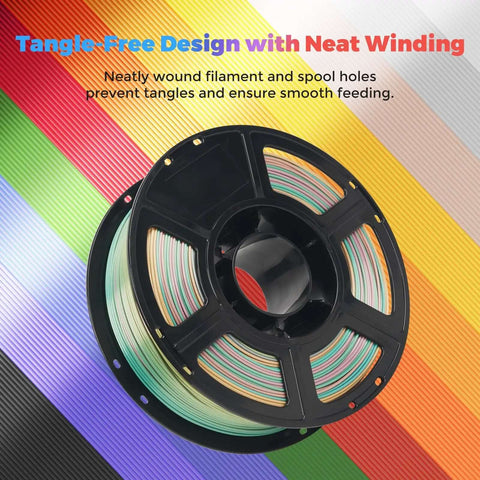 Image of Silk PLA Filament 1.75mm, 1Kg Spool For 3D Printing with slick glossy finish on colorful background.