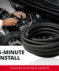 6AN Nylon Braided Fuel Line Kit 20ft Black in engine bay install, showing CPE inner, 304 steel wire, and nylon outer braids