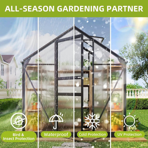 Walk In Greenhouse For Outdoor Use 6x4 Ft Built Tough Aluminum Frame Polycarbonate Panels Lockable Door Adjustable Roof Vent Hollow Wall Panels For Easy Spring Gardening And Year Round Plant Health