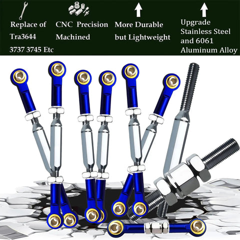 Stainless Steel Adjustable Turnbuckles And Camber Link Set With Rod Ends For One Tenth Traxxas Slash 4x4 RC Cars Blue