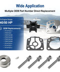 Water Pump Impeller Repair Kit 3T5 87322 3 for Nissan Tohatsu Outboard 40 50 HP with parts and fit details shown