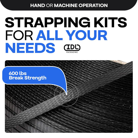 No Gimmicks Heavy Duty Half Inch Polypropylene Strapping Kit With 7200 Ft Roll Rated 600 Lb Break Strength Includes Hand Tensioner And 1000 Open Seals For Tough Pallet Wrapping And Fast Logistics Moves