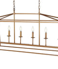 Solid Six Light Pagoda Pendant Ceiling Lamp Offering Wide Forty Nine Inch Open Wire Cage Frame Finished In Classy Antique Gold Color Combined With Timeless Energy Saving Led Bulbs For Quick Home Glow Up And Easy Install showing a six bulb chandelier.