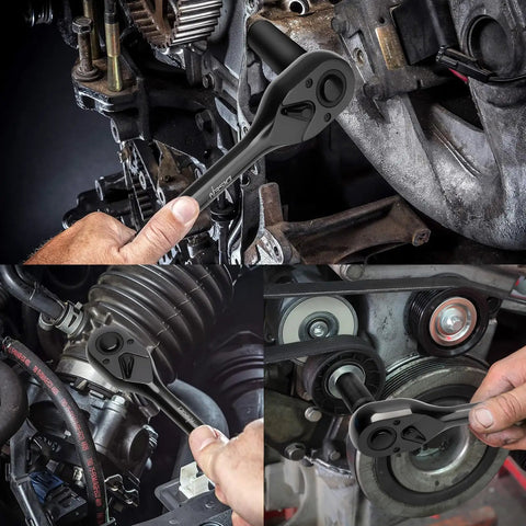 Heavy Duty Three Piece Ratchet Wrench Set Featuring Black Oxide Finish And Ergonomic Handles 1 4 3 8 And 1 2 Inch Drive Smooth Ninety Tooth Fast Swing Heads Garage Staple Built For Any Grease Monkey Job