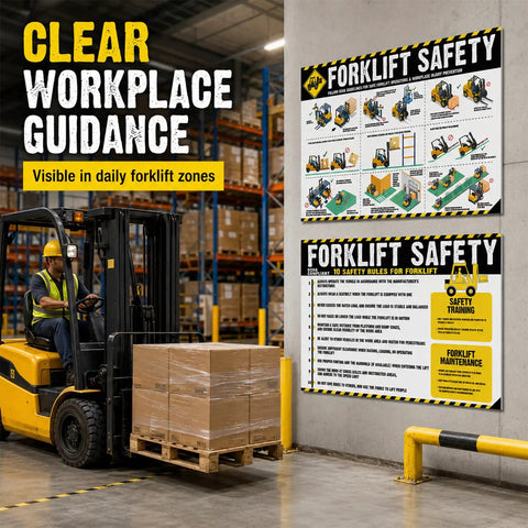 Two Laminated Forklift Safety Posters Set 17 By 24 Inches OSHA Compliant Wall Signs With Easy Operation Rules And Visual Guides For Warehouse And Distribution Center And Industrial Use
