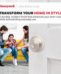 Single Cylinder Satin Nickel Deadbolt With ANSI Grade 3 Certified Security Anti Pick Anti Bump Technology installed on door