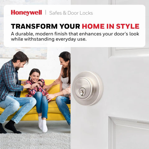 Single Cylinder Satin Nickel Deadbolt With ANSI Grade 3 Certified Security Anti Pick Anti Bump Technology installed on door