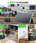 500W Portable Power Station With 519.48Wh Solar Generator Battery for camping with solar panel, car, and wall outlet recharging options
