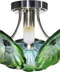 Waterfront LED Flush Mount Ceiling Light With Aquamarine Glass Plates, Handblown Favrile Art Glass In Concentric Waves On Clear, 15 Inch Wide