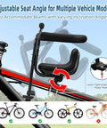 Front Mounted Child Bike Seat For Adult Mountain Bikes With Full Guardrail And Foot Pedals And Removable Foot Straps shown on bike