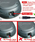 Image showing three labelmaker bases with and without power jacks for Beefed Up 9V DC Power Adapter For Dymo Rhino RhinoPRO LabelManager.