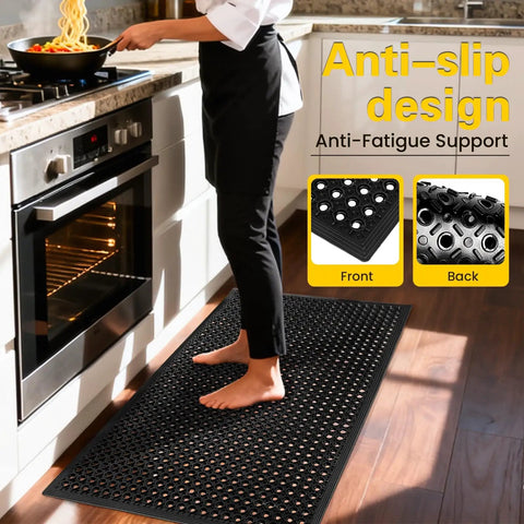 Heavy Duty Rubber Floor Mat With Drainage Holes For Garage Kitchen Restaurant And Outdoor Bar Use 36 By 60 Inches