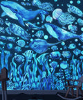 Glow In The Dark Under The Sea Wall Decals Set With Five Sheets Including Turtle, Jellyfish, Seaweed And Ocean World Theme For Bathroom
