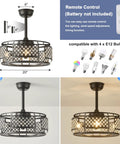 Farmhouse Crystal Cage Ceiling Fan With Remote Light 3 Speeds Cozy Vibe, 20-inch black metal with crystal detailing.