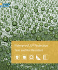 Close-up of Green Waterproof Tarp 16x20 Feet Heavy Duty All Purpose Poly Cover With 7 Mil Thickness showing raindrops on surface