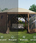 12x12 Foot Pop Up Canopy Tent With Mesh Panels, Bug Free Outdoor Gazebo Shade For Camping, showing waterproof and anti-mosquito features