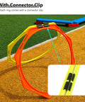 Octagon RC FPV Racing Training Set With PVC Drone Obstacle Course Gates Kit showing orange and yellow rings with connector clips on grass.