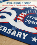 Close-up of Patriotic Outdoor Flag Commemorating the USA 250th Anniversary With God Bless America and Liberty Symbols showcasing water resistance