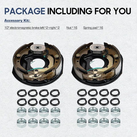 Trailer Electric Brake Assemblies Set Of Two Pairs Ten Inch By Two And One Quarter Inch Four Hole Mount For 3500 Lb Axles