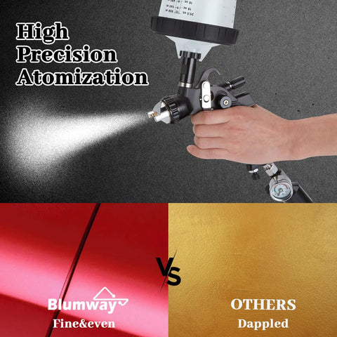Premium HVLP Air Spray Gun Kit With Three Precision Nozzles And Ten Disposable Cups spraying smooth coating on surface.