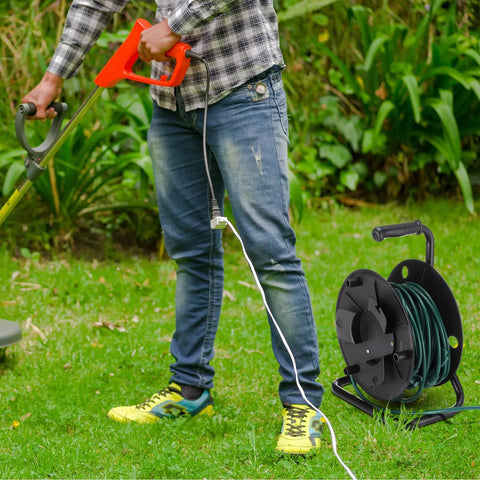 Heavy Duty Extension Cord Reel With Metal Stand Holds 500 Feet Of 6mm Cable Or Hose Open Roller Design Easy Grip Handles